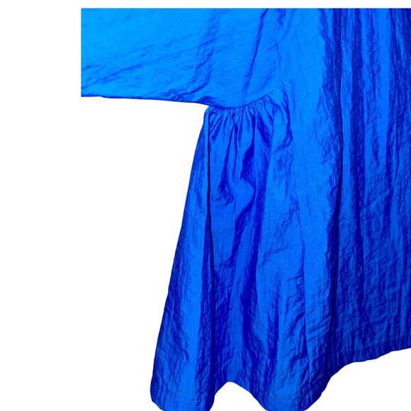 Wendy Trendy cobalt blue crepe quarter sleeve blouse crewneck top flowy comfy - Picture 4 of 6